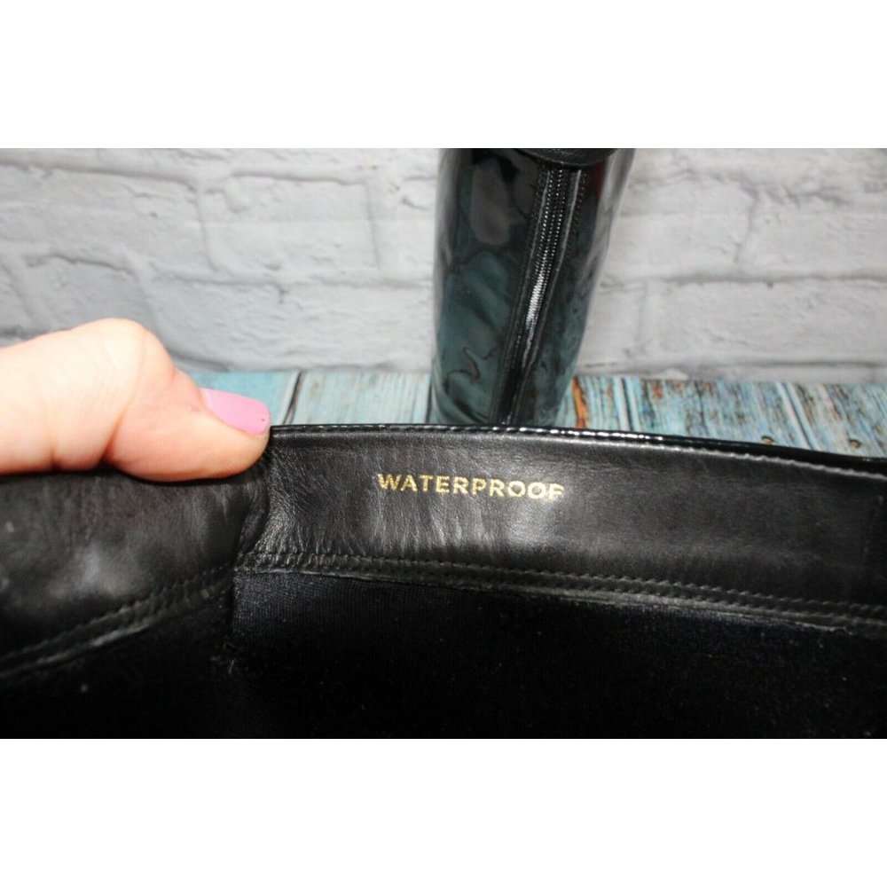 Cole Haan Black Shiny Patent Leather Waterproof Tall Rain Casual Boots 7.5 B - Picture 7 of 11